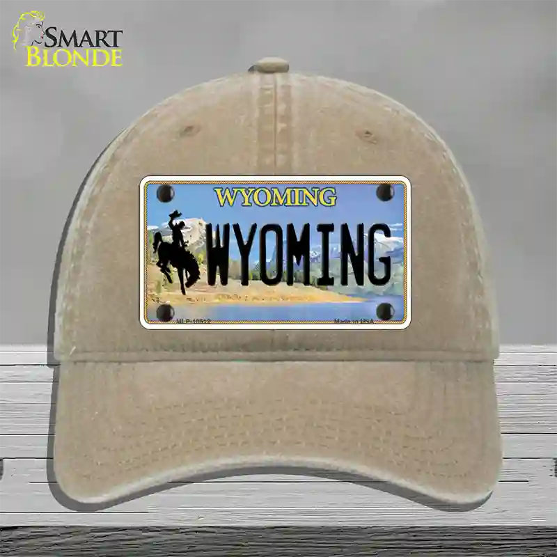 Wyoming Tag Novelty License Plate Hat Unconstructed Cotton / Khaki