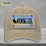 Wyoming Girl Novelty License Plate Hat Unconstructed Cotton / Khaki