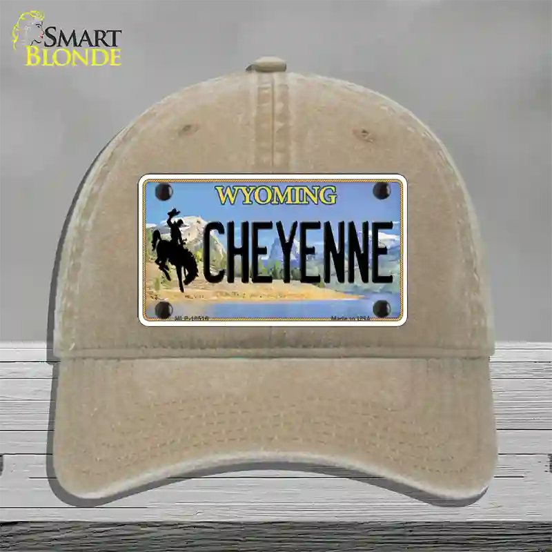 Cheyenne Wyoming Novelty License Plate Hat Unconstructed Cotton / Khaki