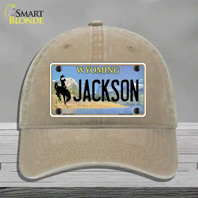 Jackson Wyoming Novelty License Plate Hat Unconstructed Cotton / Khaki