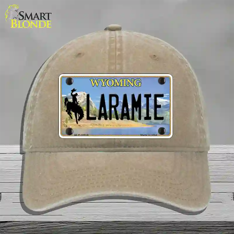 Laramie Wyoming Novelty License Plate Hat Unconstructed Cotton / Khaki