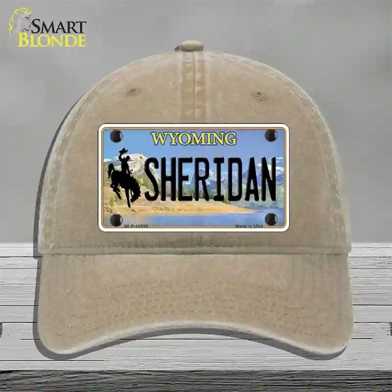 Sheridan Wyoming Novelty License Plate Hat Unconstructed Cotton / Khaki