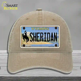 Sheridan Wyoming Novelty License Plate Hat Unconstructed Cotton / Khaki