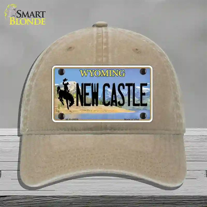 New Castle Wyoming Novelty License Plate Hat Unconstructed Cotton / Khaki