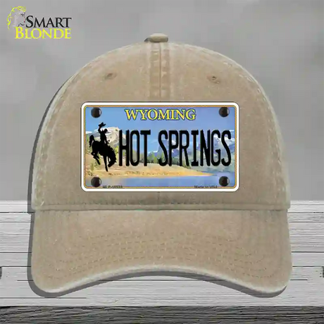 Hot Springs Wyoming Novelty License Plate Hat Unconstructed Cotton / Khaki