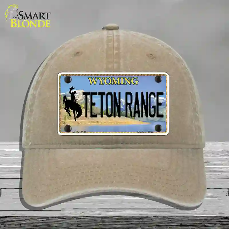 Teton Range Wyoming Novelty License Plate Hat Unconstructed Cotton / Khaki