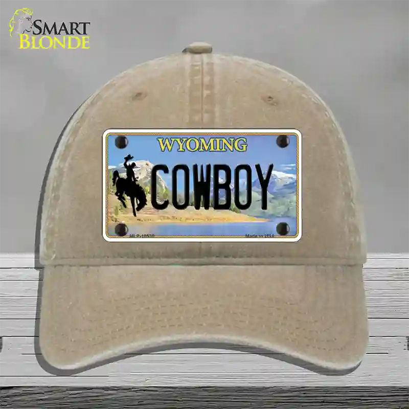 Cowboy Wyoming Novelty License Plate Hat Unconstructed Cotton / Khaki