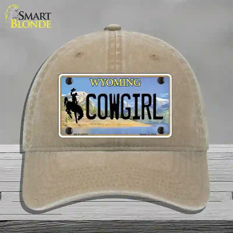 Cowgirl Wyoming Novelty License Plate Hat Unconstructed Cotton / Khaki