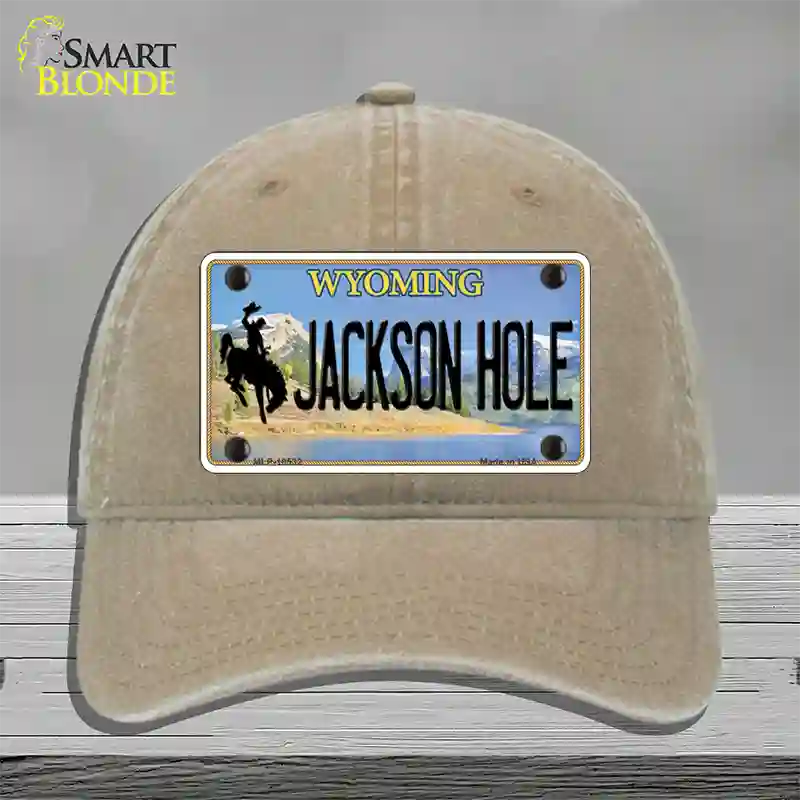 Jackson Hole Wyoming Novelty License Plate Hat Unconstructed Cotton / Khaki