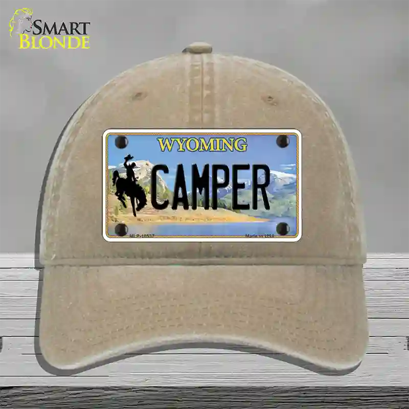 Camper Wyoming Novelty License Plate Hat Unconstructed Cotton / Khaki