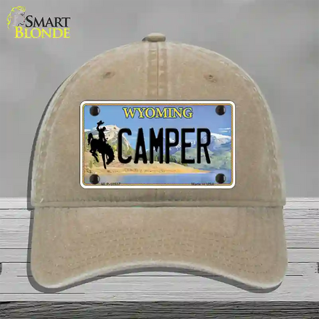 Camper Wyoming Novelty License Plate Hat Unconstructed Cotton / Khaki