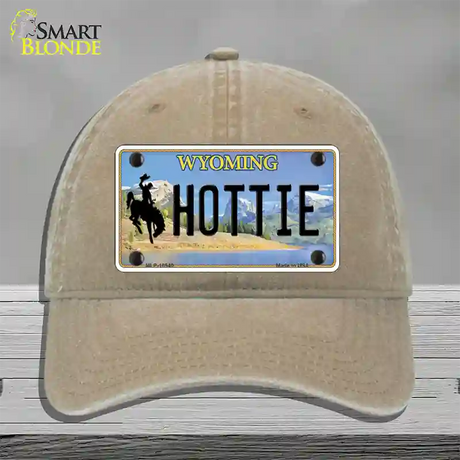 Hottie Wyoming Novelty License Plate Hat Unconstructed Cotton / Khaki