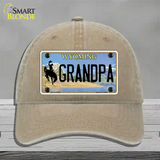 Grandpa Wyoming Novelty License Plate Hat Unconstructed Cotton / Khaki