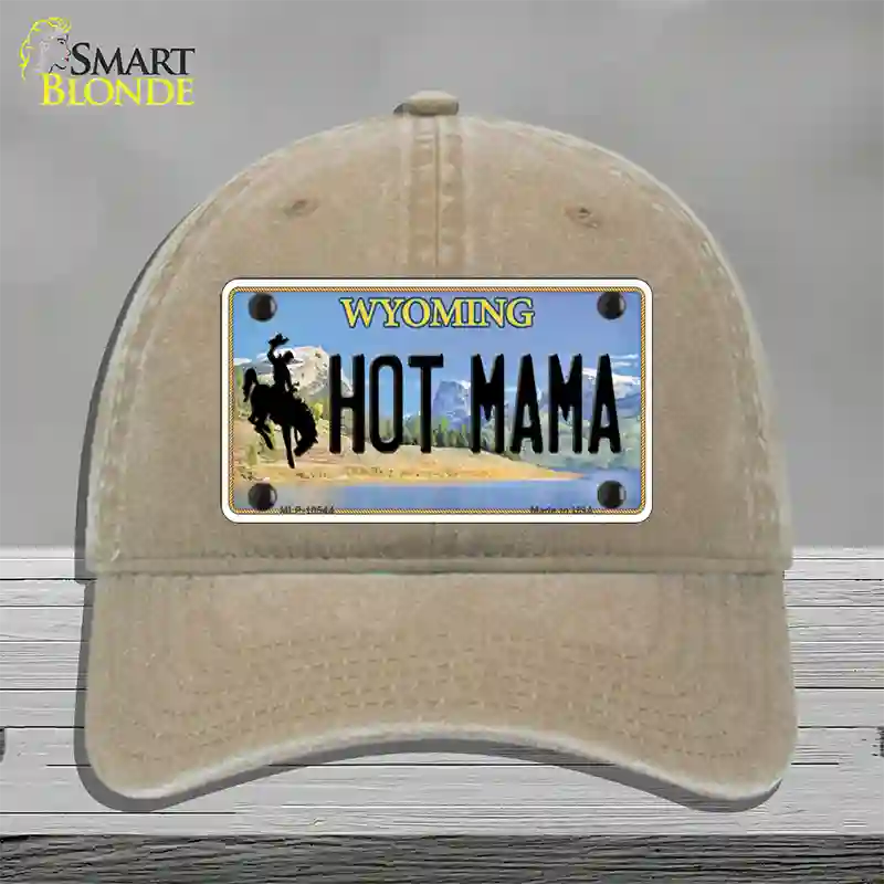 Hot Mama Wyoming Novelty License Plate Hat Unconstructed Cotton / Khaki