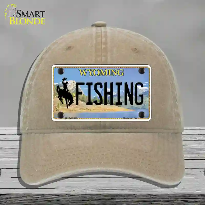 Fishing Wyoming Novelty License Plate Hat Unconstructed Cotton / Khaki