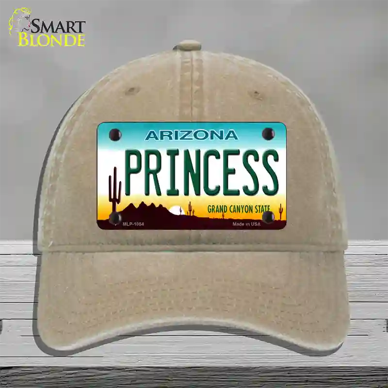 Princess Arizona Novelty License Plate Hat Unconstructed Cotton / Khaki