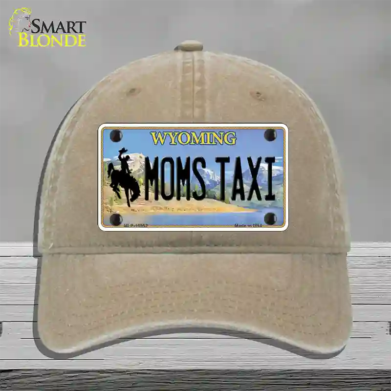 Moms Taxi Wyoming Novelty License Plate Hat Unconstructed Cotton / Khaki