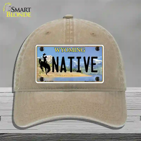 Native Wyoming Novelty License Plate Hat Unconstructed Cotton / Khaki