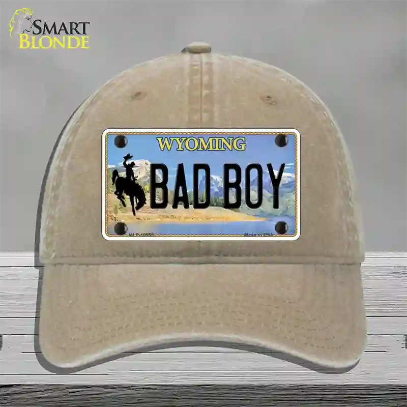 Bad Boy Wyoming Novelty License Plate Hat Unconstructed Cotton / Khaki