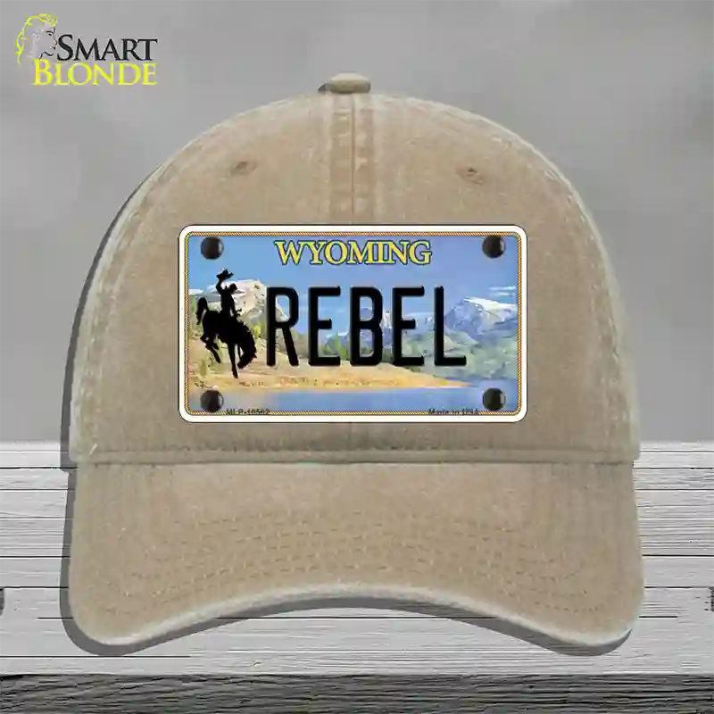 Rebel Wyoming Novelty License Plate Hat Unconstructed Cotton / Khaki