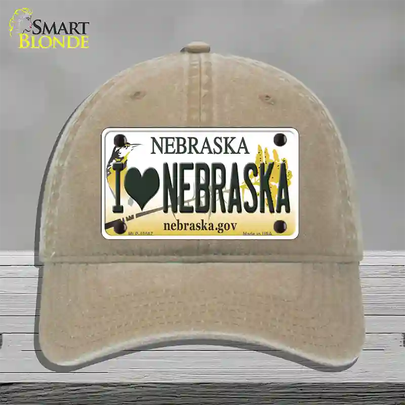 I Love Nebraska Novelty License Plate Hat Unconstructed Cotton / Khaki