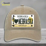 I Love Nebraska Novelty License Plate Hat Unconstructed Cotton / Khaki