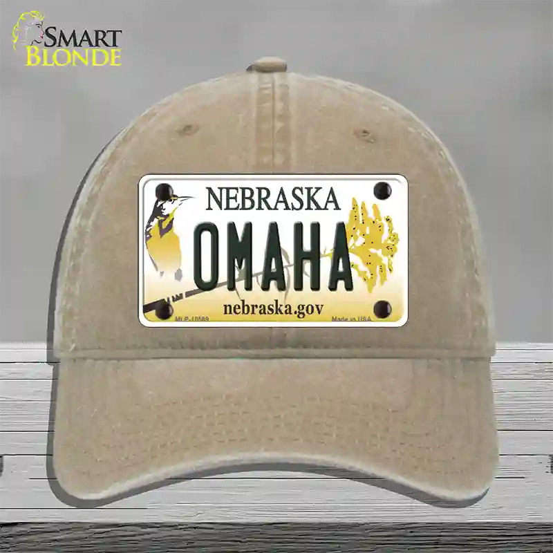 Omaha Nebraska Novelty License Plate Hat Unconstructed Cotton / Khaki