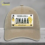 Omaha Nebraska Novelty License Plate Hat Unconstructed Cotton / Khaki