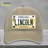 Lincoln Nebraska Novelty License Plate Hat Unconstructed Cotton / Khaki