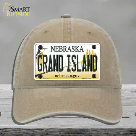 Grand Island Nebraska Novelty License Plate Hat Unconstructed Cotton / Khaki