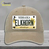 Elkhorn Nebraska Novelty License Plate Hat Unconstructed Cotton / Khaki