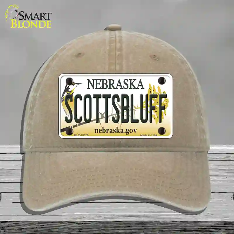 Scottsbluff Nebraska Novelty License Plate Hat Unconstructed Cotton / Khaki