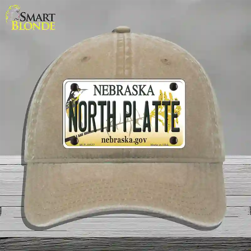 North Platte Nebraska Novelty License Plate Hat Unconstructed Cotton / Khaki