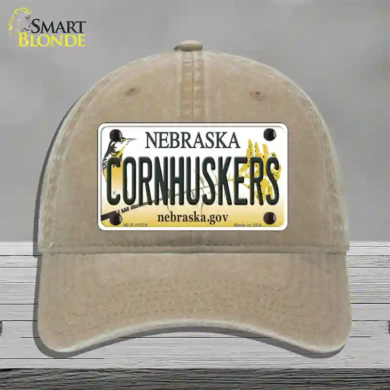 Cornhuskers Nebraska Novelty License Plate Hat Unconstructed Cotton / Khaki