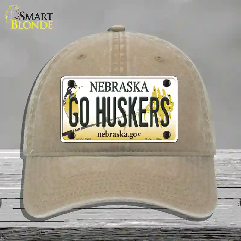 Go Huskers Nebraska Novelty License Plate Hat Unconstructed Cotton / Khaki