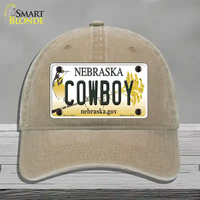 Cowboy Nebraska Novelty License Plate Hat Unconstructed Cotton / Khaki