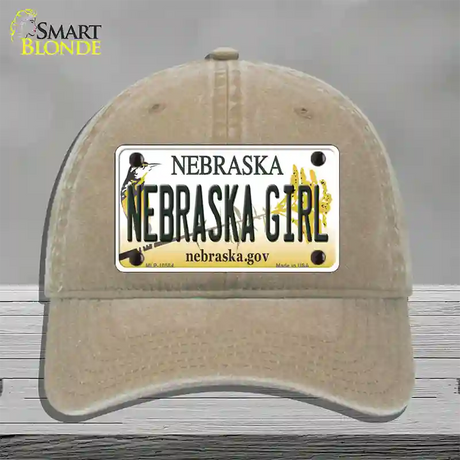 Nebraska Girl Novelty License Plate Hat Unconstructed Cotton / Khaki