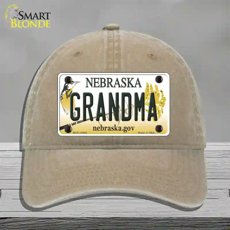 Grandma Nebraska Novelty License Plate Hat Unconstructed Cotton / Khaki