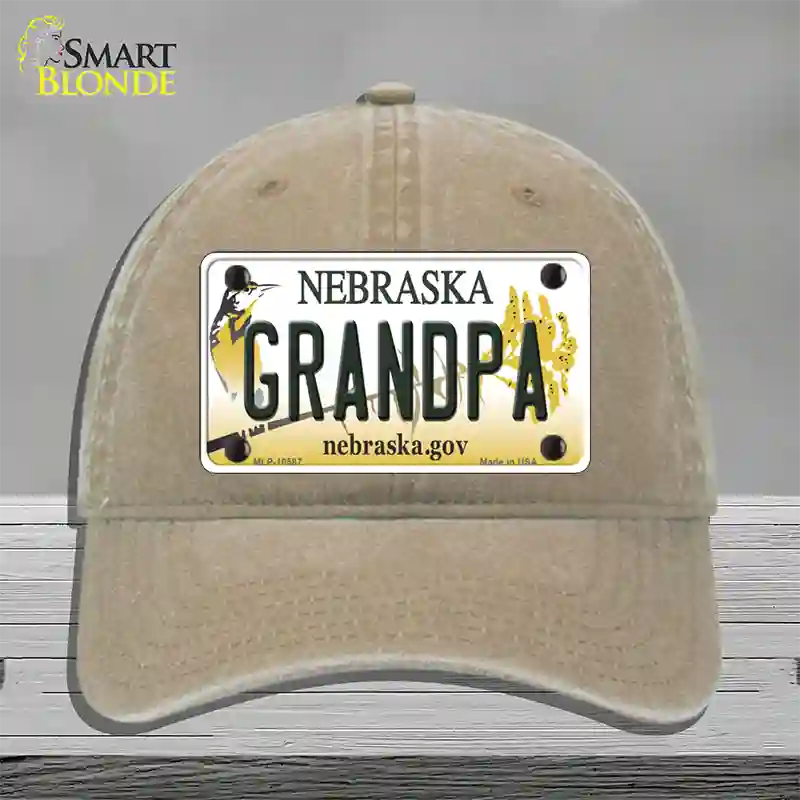 Grandpa Nebraska Novelty License Plate Hat Unconstructed Cotton / Khaki