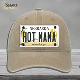 Hot Mama Nebraska Novelty License Plate Hat Unconstructed Cotton / Khaki