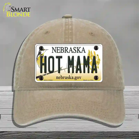 Hot Mama Nebraska Novelty License Plate Hat Unconstructed Cotton / Khaki