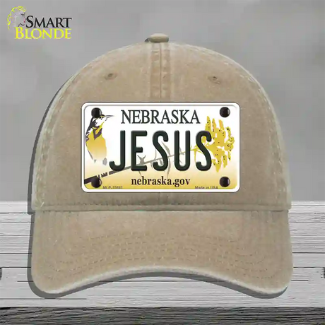 Jesus Nebraska Novelty License Plate Hat Unconstructed Cotton / Khaki