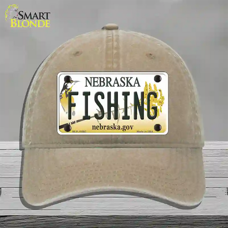 Fishing Nebraska Novelty License Plate Hat Unconstructed Cotton / Khaki