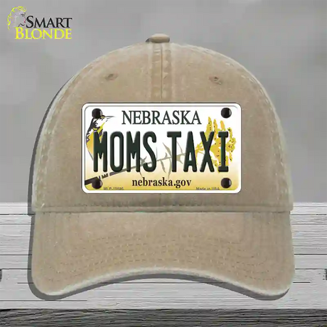 Moms Taxi Nebraska Novelty License Plate Hat Unconstructed Cotton / Khaki