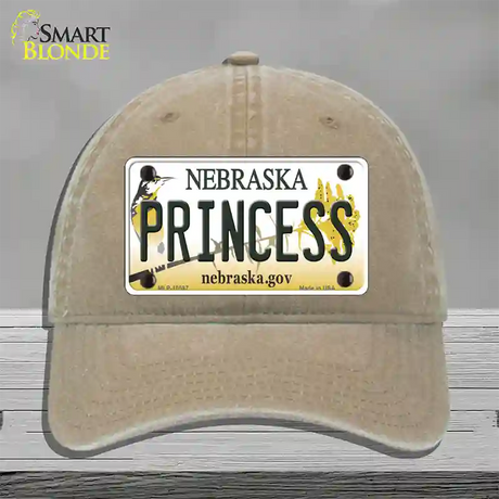 Princess Nebraska Novelty License Plate Hat Unconstructed Cotton / Khaki