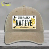 Native Nebraska Novelty License Plate Hat Unconstructed Cotton / Khaki