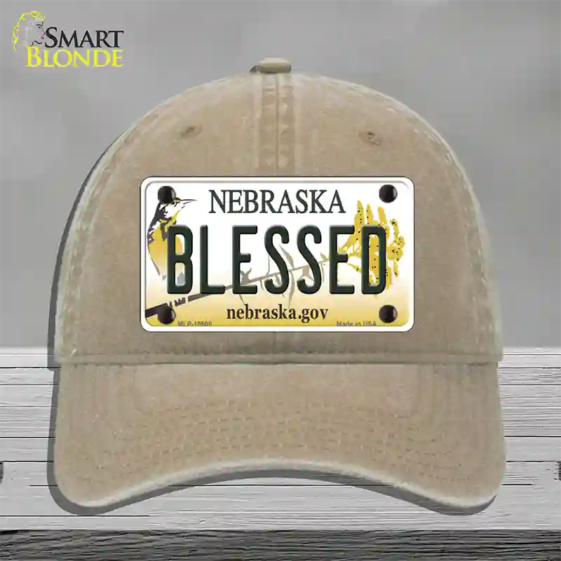 Blessed Nebraska Novelty License Plate Hat Unconstructed Cotton / Khaki