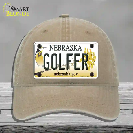 Golfer Nebraska Novelty License Plate Hat Unconstructed Cotton / Khaki