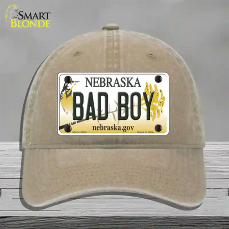 Bad Boy Nebraska Novelty License Plate Hat Unconstructed Cotton / Khaki