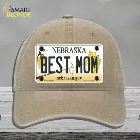 Best Mom Nebraska Novelty License Plate Hat Unconstructed Cotton / Khaki